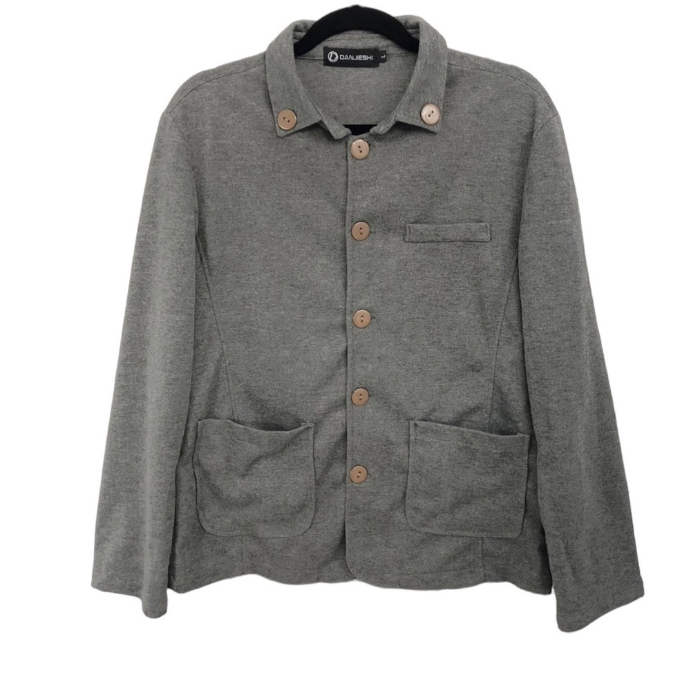 Danjieshi Women's Gray Brown Button Down Cardigan Sweater Collar Pockets Sz L